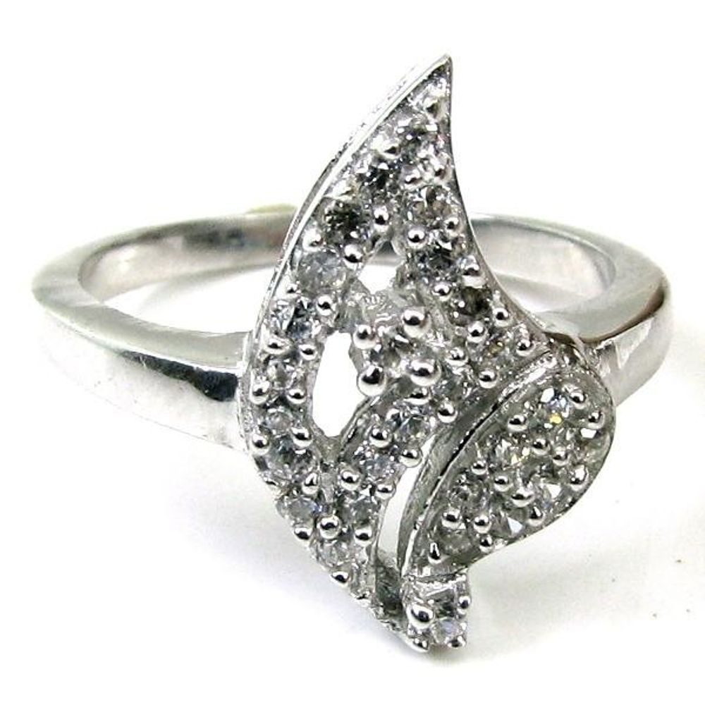 Real Solid .925 Sterling Silver Ring CZ Studded Platinum Finish