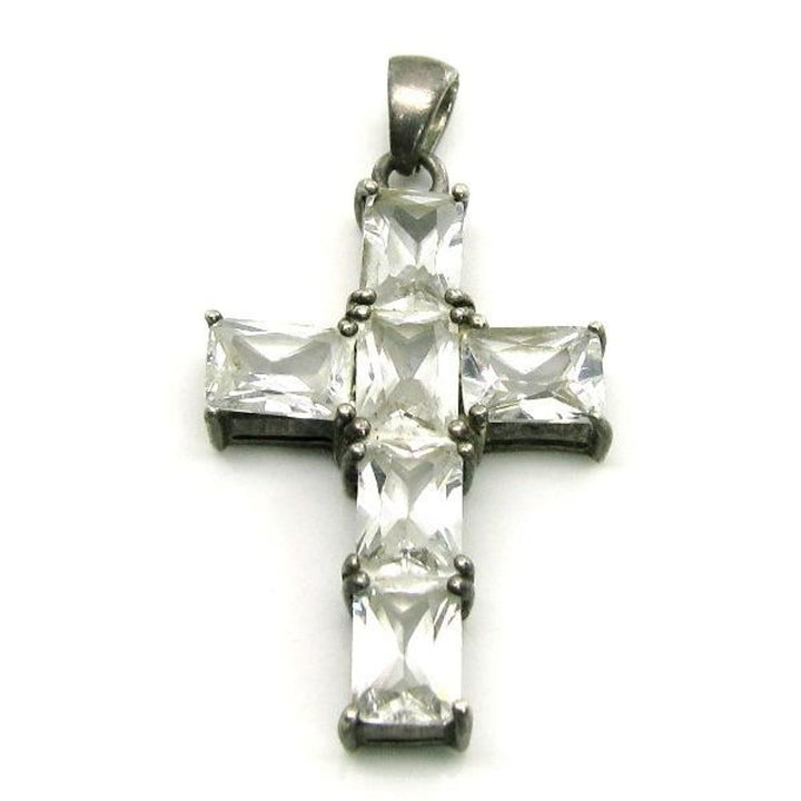 Cross Sleeve CZ Studded .925 Silver Pendant  Pre-Owned