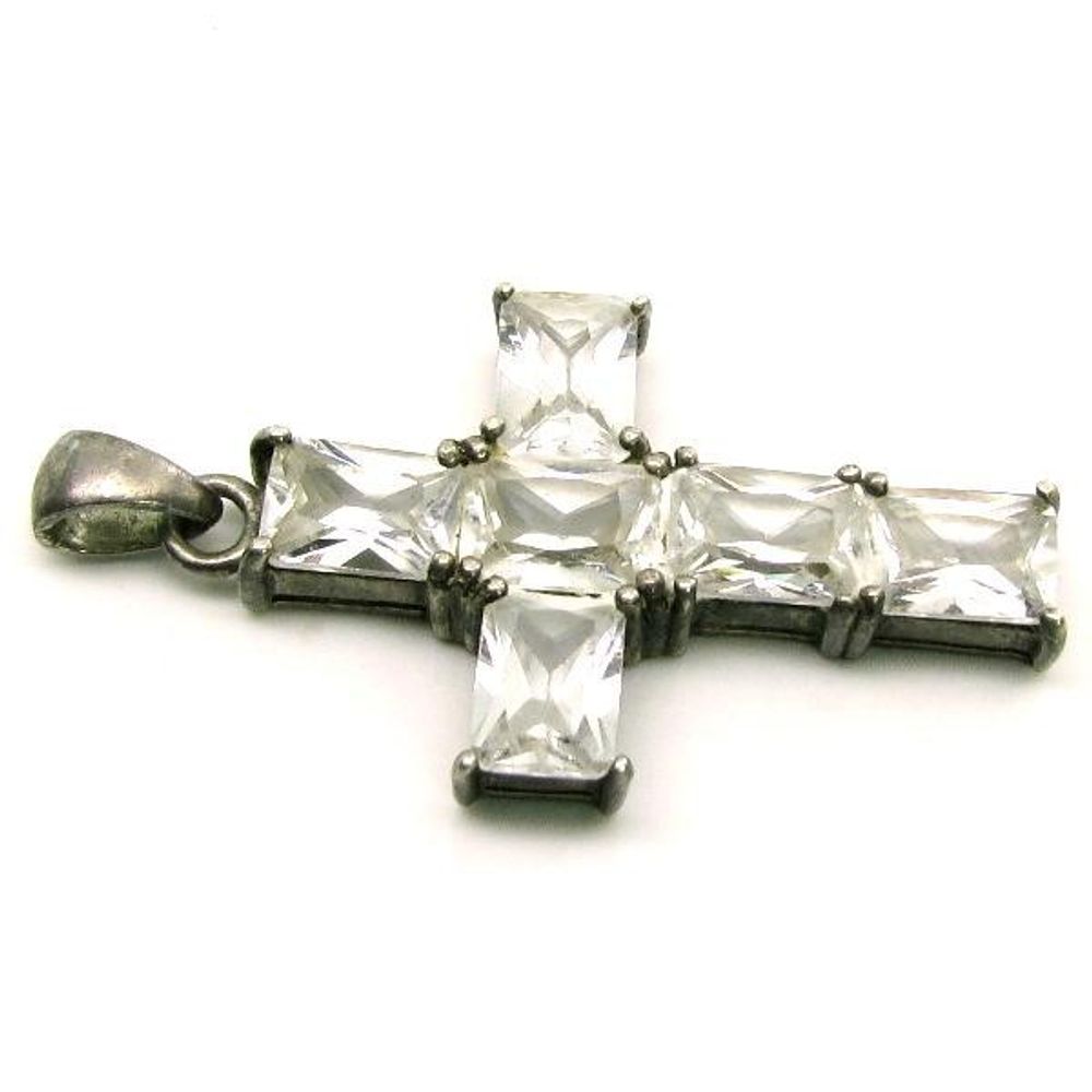 Cross Sleeve CZ Studded .925 Silver Pendant  Pre-Owned