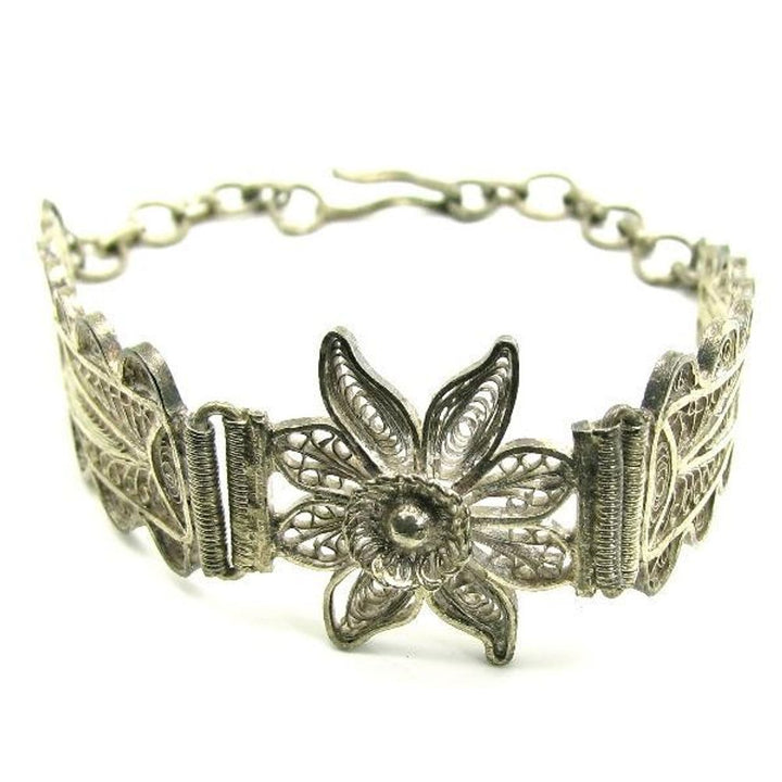 Real .925 Sterling Silver Filigree Style Bracelet - Pre-Owned