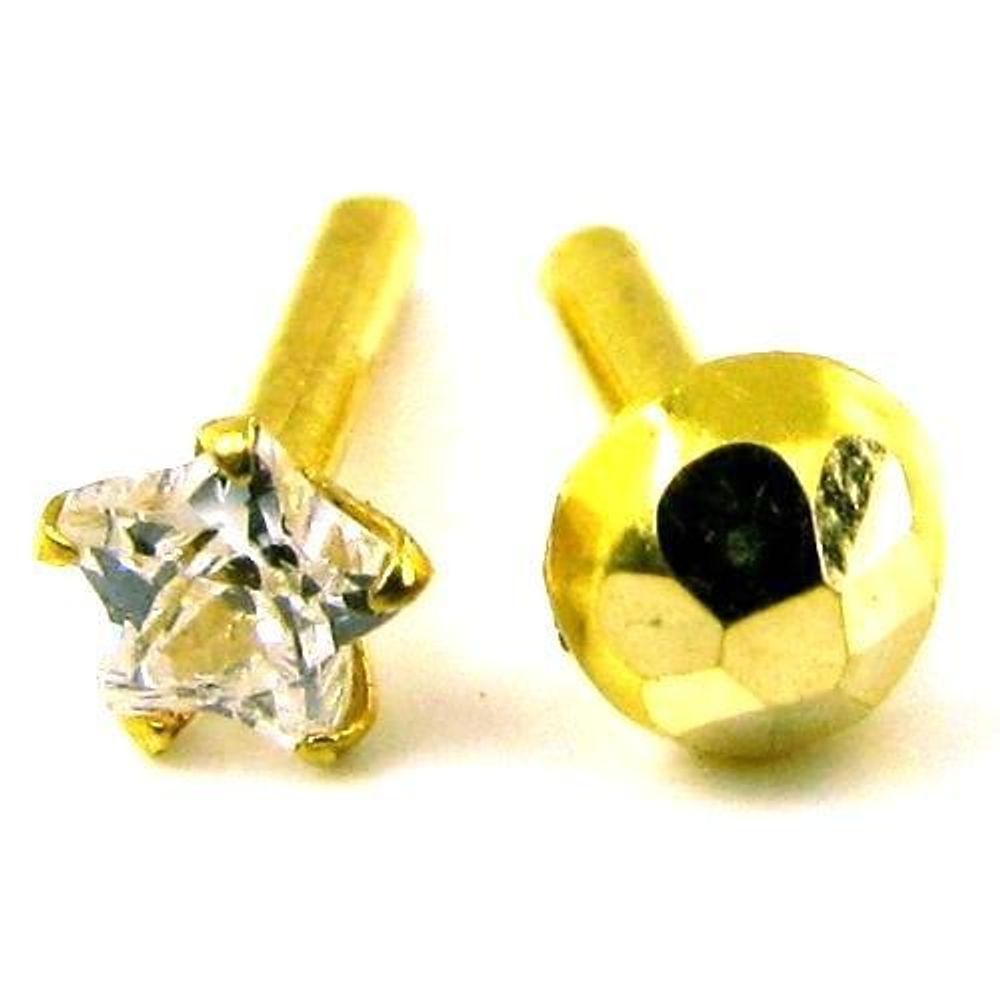 2pc-Lot-Indian-Style-Body-Piercing-Jewelry--Nose-Pin/stud-Solid-Real-14k-Yellow-Gold