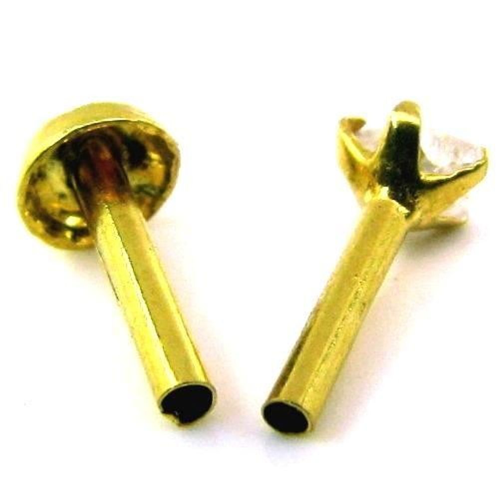 2pc Lot Indian Style Body Piercing Jewelry  Nose Pin/stud Solid Real 14k Yellow Gold