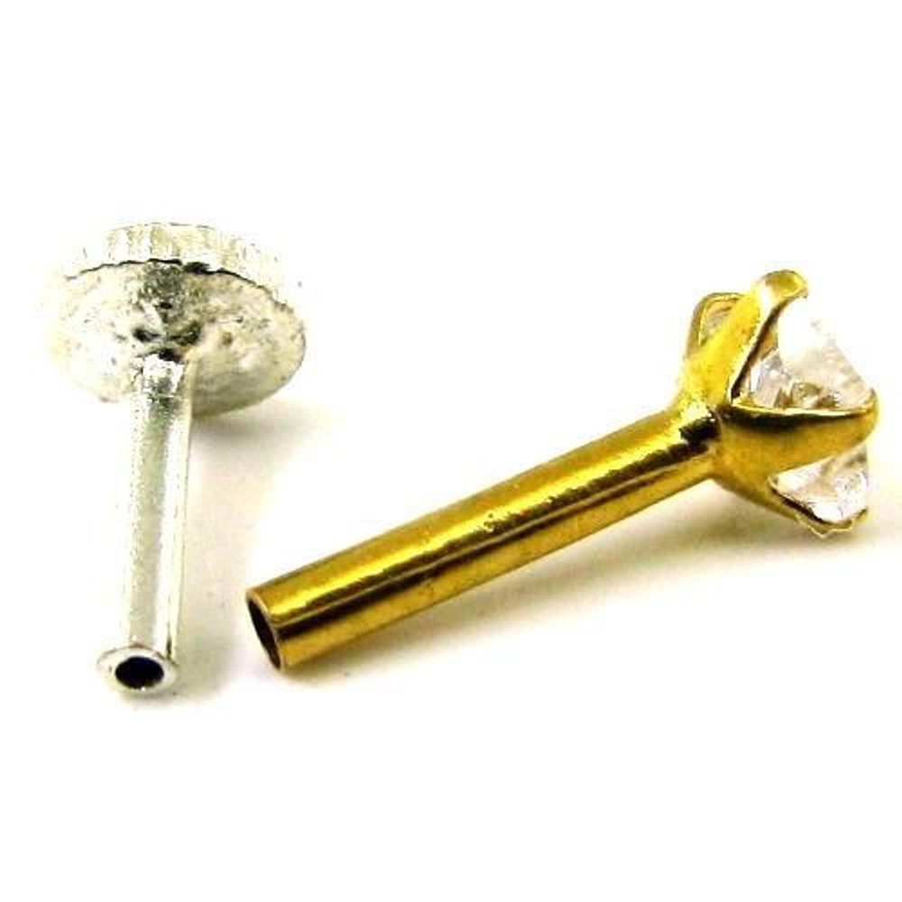 2pc Lot Indian Style Body Piercing Jewelry  Nose Pin/stud Solid Real 14k Yellow Gold