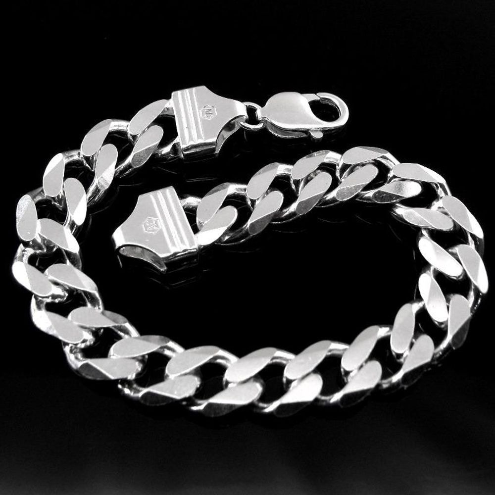 Solid Style Curb Link Design Men's Bracelet in 925 Sterling Silver ...
