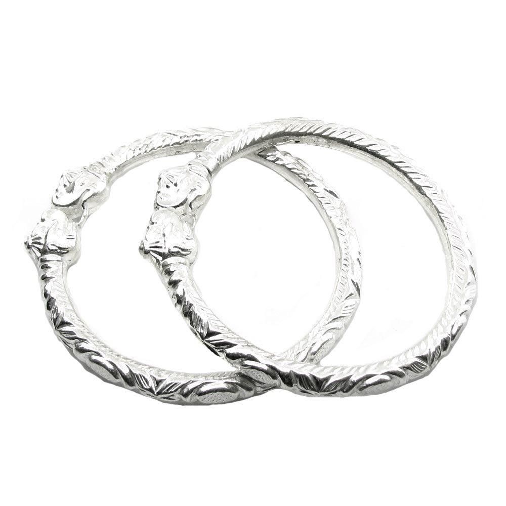 Elephant-Face-Real-Silver-Bangles-Bracelet---Pair-Size-2.8&quot;