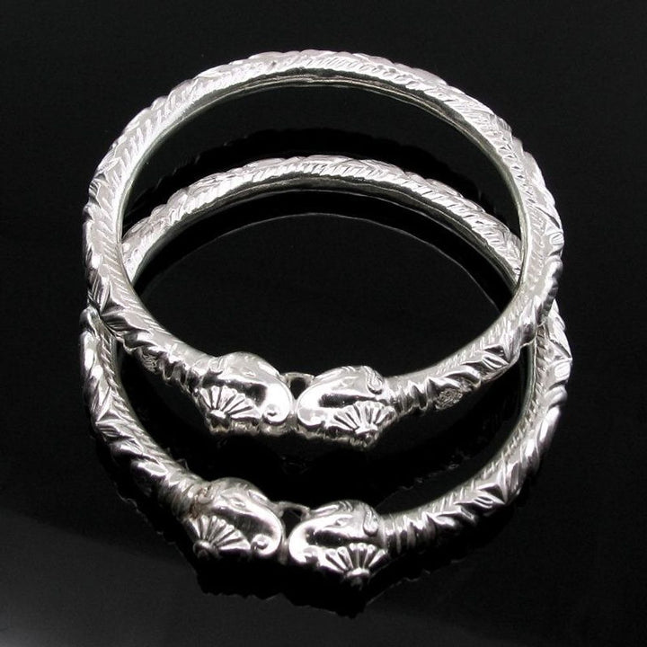 Elephant Face Real Silver Bangles Bracelet- 6.4 CM