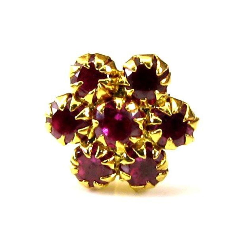 Indian-Style-Designer-Pink-CZ-Body-Piercing-Nose-stud-Pin-Solid-Real-14k-Yellow-Gold