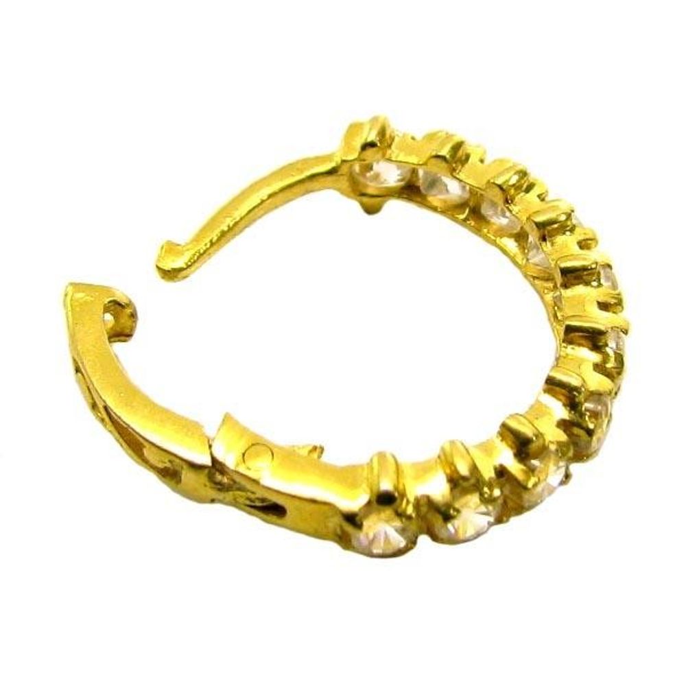 Ethnic Indian Solid Casting CZ Body Piercing Nose Hoop Ring 14k Yellow Gold
