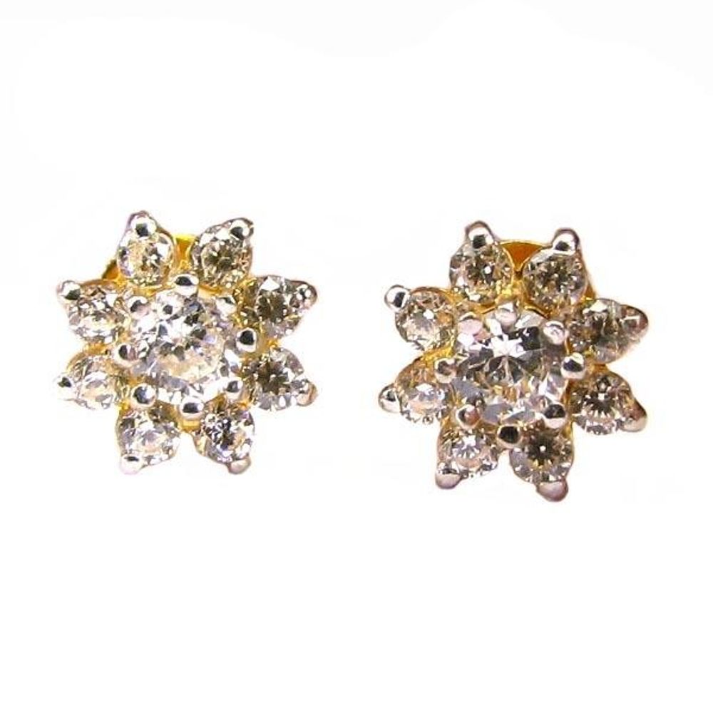 Charming-CZ-Studded-EAR-Studs-PAIR-14k-Solid-Real-Gold-Screw-Back