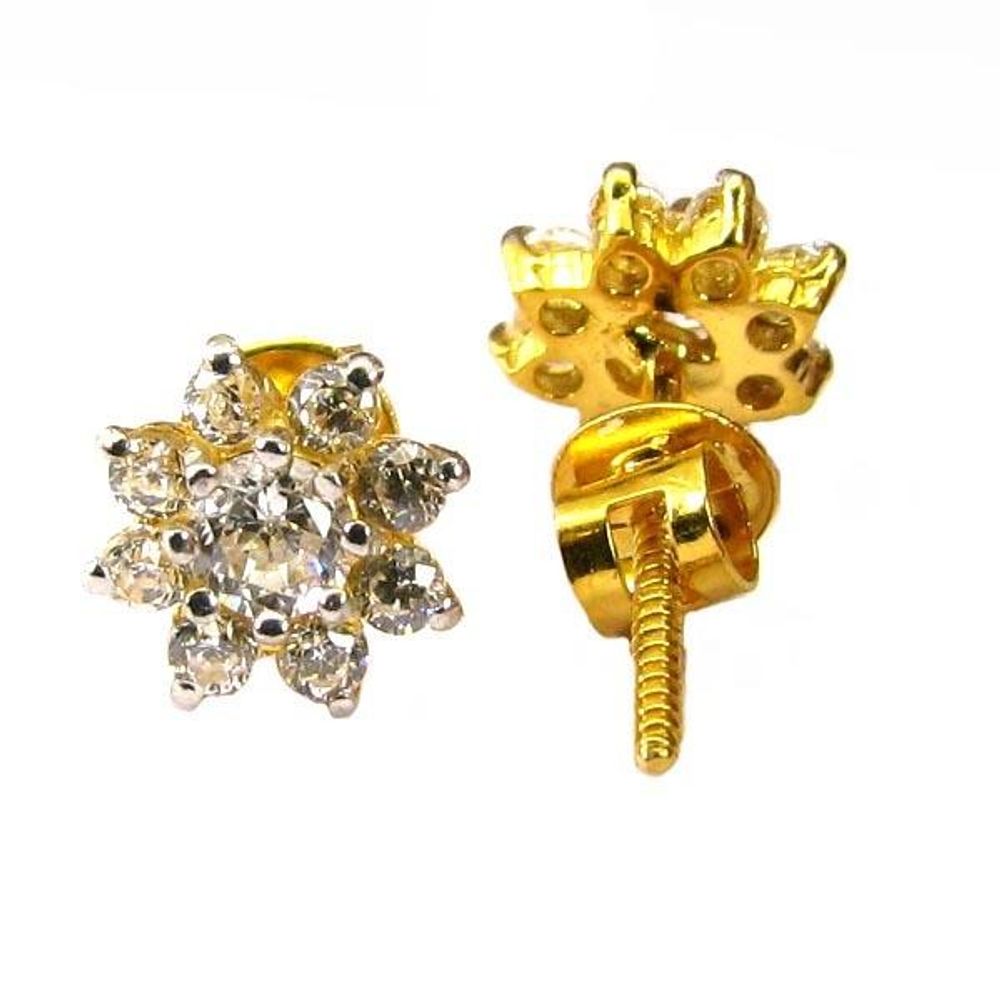 Charming CZ Studded EAR Studs PAIR 14k Solid Real Gold Screw Back