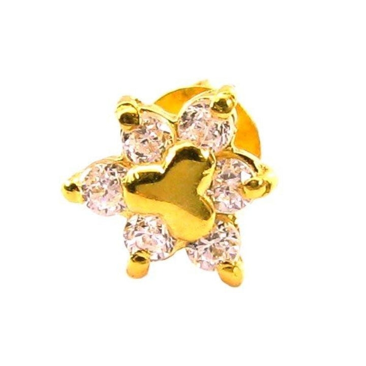 Precious CZ Studded EAR Studs PAIR 14k Solid Real Gold Screw Back