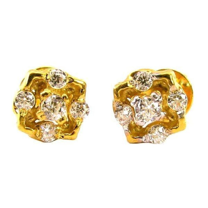 Ethnic-Indian-CZ-Studded-EAR-Studs-PAIR-14k-Solid-Real-Gold-Screw-Back