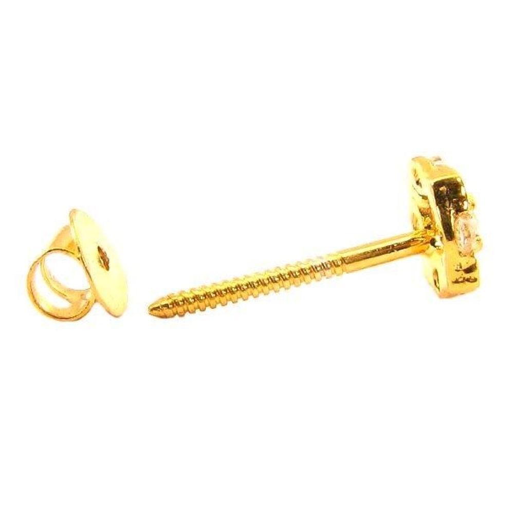 Ethnic Indian CZ Studded EAR Studs PAIR 14k Solid Real Gold Screw Back
