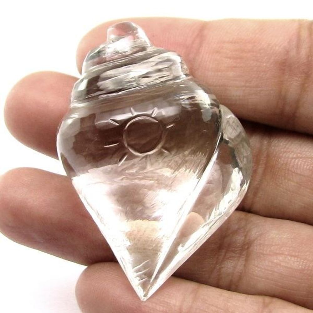 146.65Ct Natural Crystal Quartz Sphetic Shankh (Conch) Goddess Lakshmi Blessings