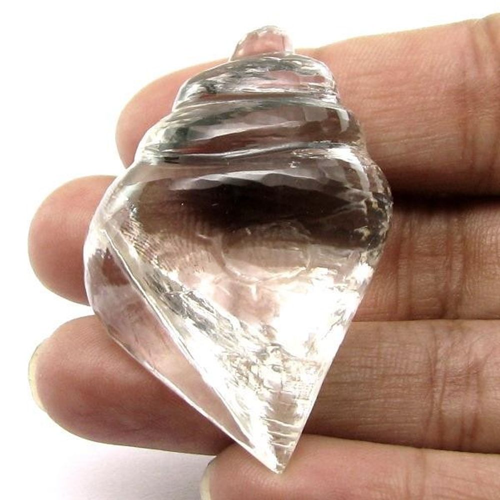 146.65Ct Natural Crystal Quartz Sphetic Shankh (Conch) Goddess Lakshmi Blessings
