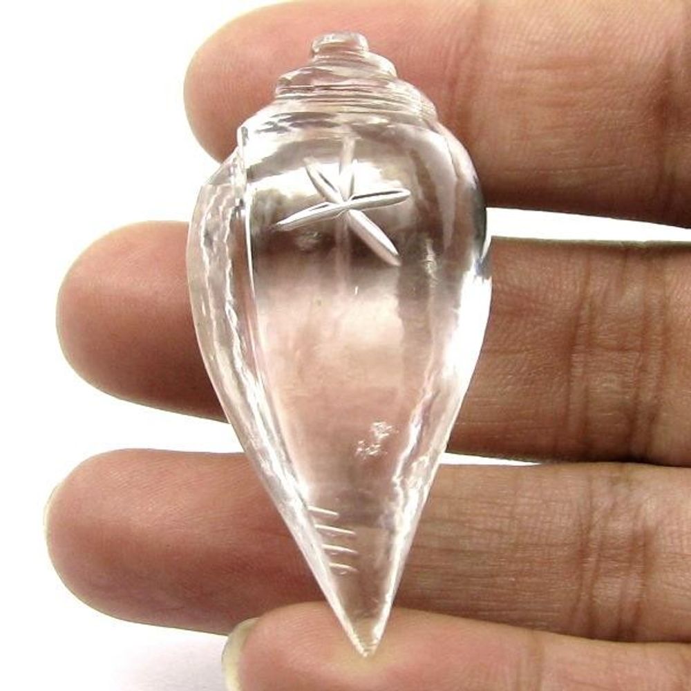 88.45Ct Natural Crystal Quartz Sphetic Shankh (Conch) Goddess Lakshmi Blessings