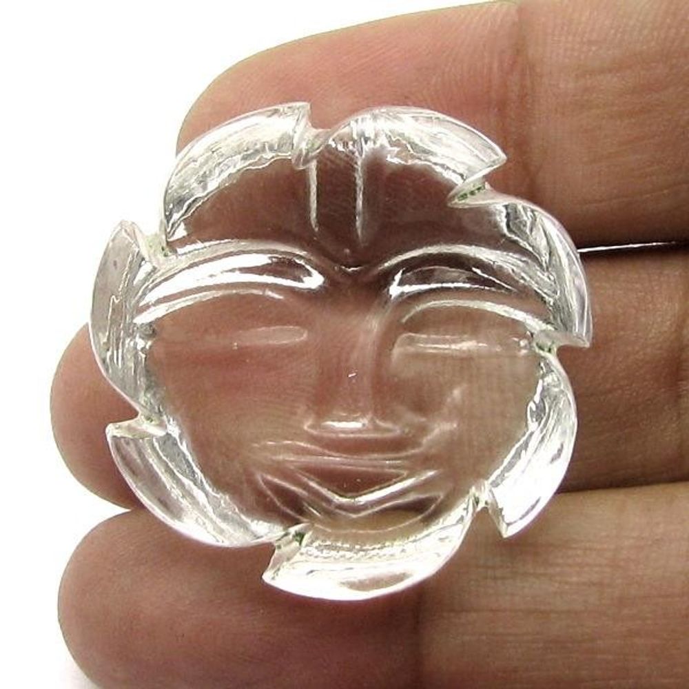 75.8Ct Natural Clear Crystal Quartz Sphetic Carved Lord Surya Sun Religious Gift