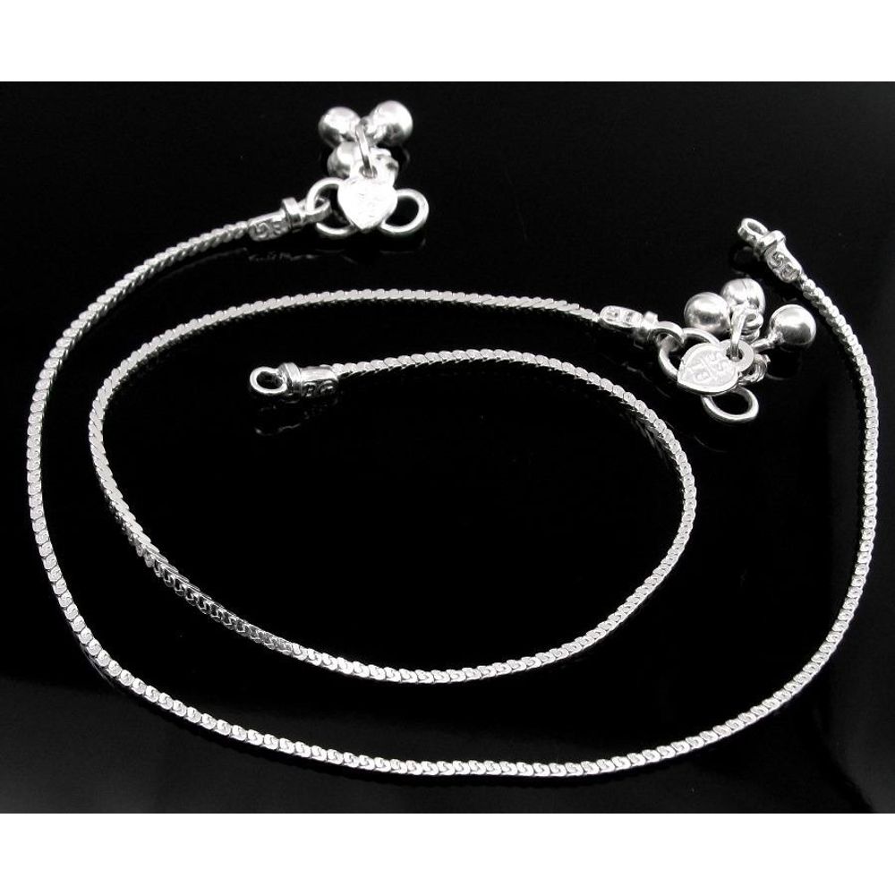 Ethnic Indian simple Chain Silver Anklets Ankle Bracelet Pair 10.3"