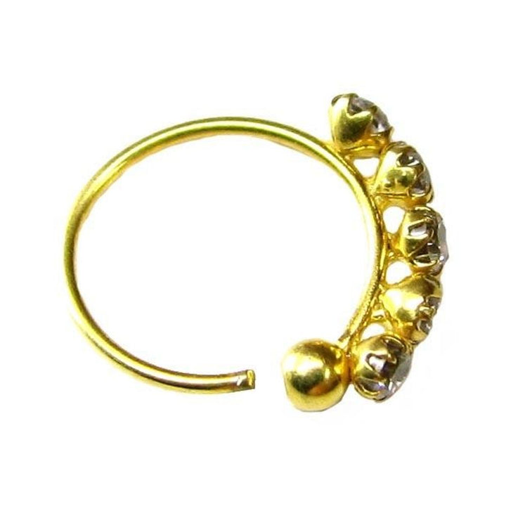 Fascinating White CZ Piercing Studded Nose Hoop Ring Solid 14k Yellow Gold
