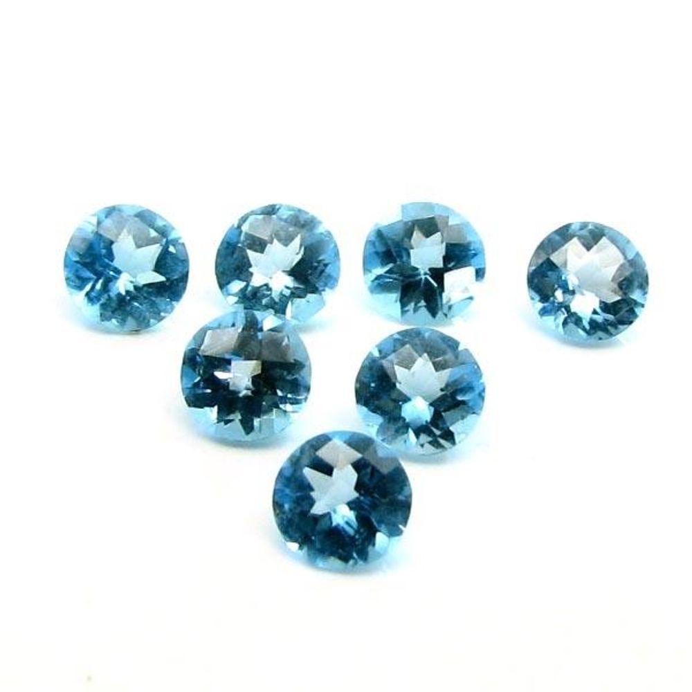 6.05Ct-7pc-Lot-8mm-Natural-Swiss-Blue-TOPAZ-Round-Faceted-VVSI-Gemstones