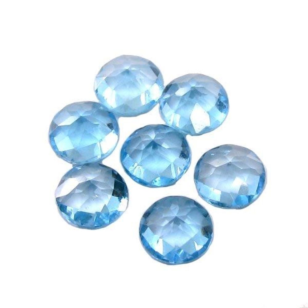 6.05Ct 7pc Lot 8mm Natural Swiss Blue TOPAZ Round Faceted VVSI Gemstones
