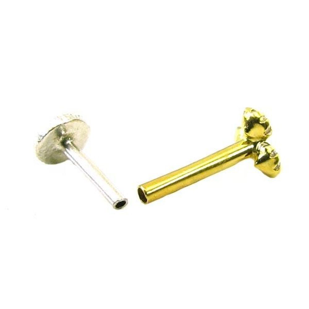 Real Gold Piercing Nose Stud with push pin 