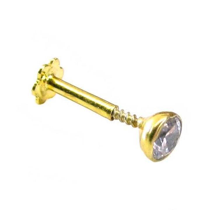 Lovely White CZ Piercing Nose Stud Pin Solid Real 14k Yellow Gold Screw Back