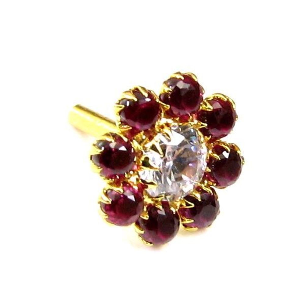 Daisy Precious Pink CZ Piercing Nose Stud Pin Solid Real 14k Yellow Gold