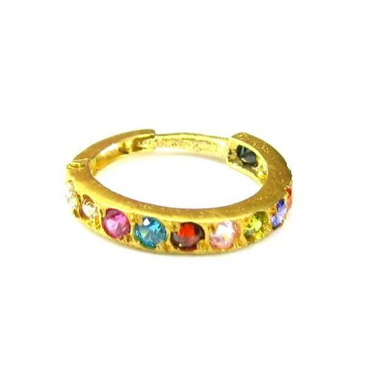 Charming Solid Casting Multicolor CZ Piercing Nose Hinged Hoop Ring 14k Yellow Gold