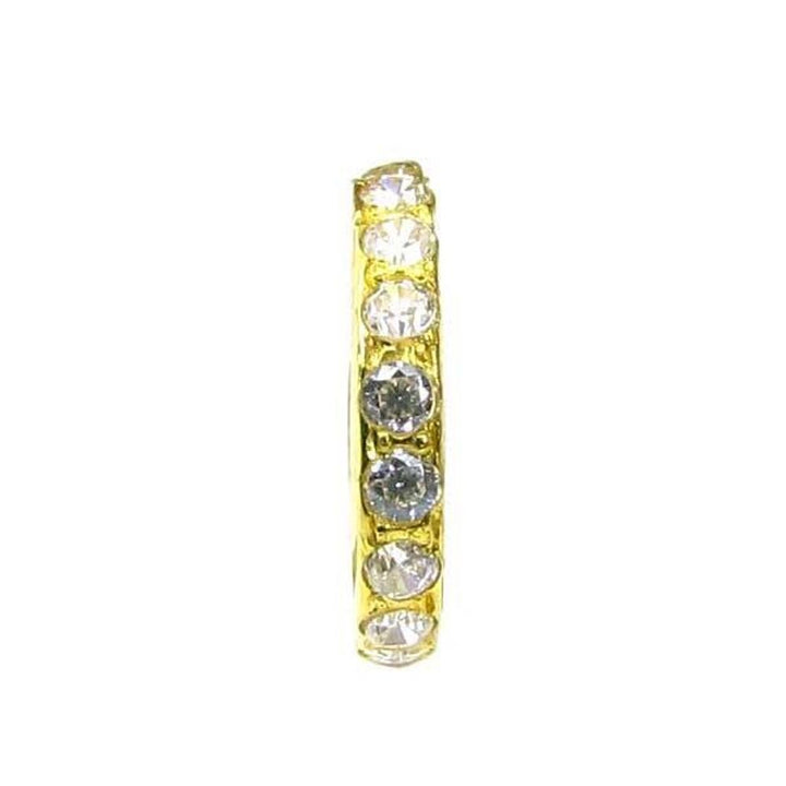 Ethnic Indian Solid White CZ Piercing Hinged hoop Nose ring clicker 14k Yellow Gold