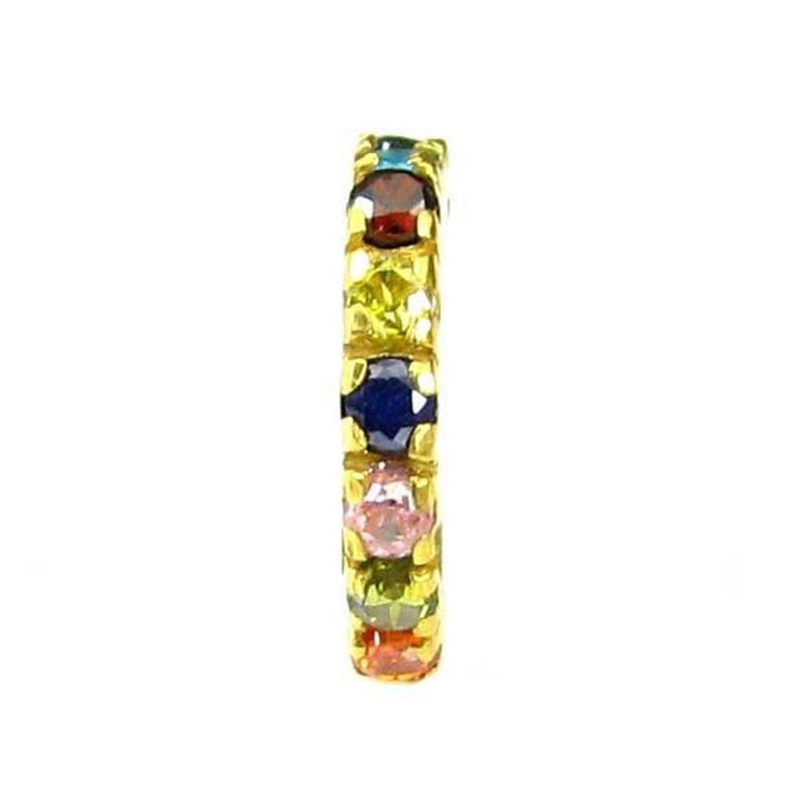 Fascinating Solid Casting Multicolor CZ Piercing Nose Hinged Hoop Ring 14k Yellow Gold