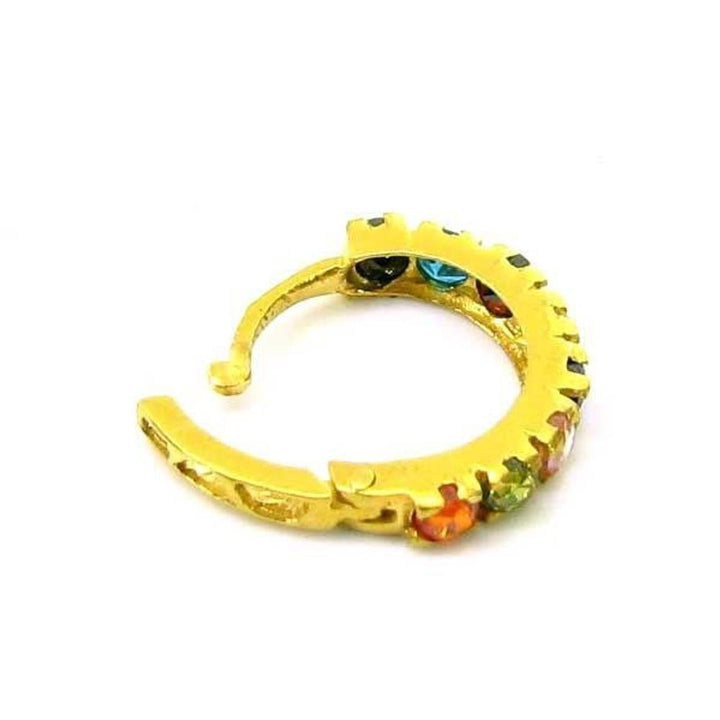 Fascinating Solid Casting Multicolor CZ Piercing Nose Hinged Hoop Ring 14k Yellow Gold