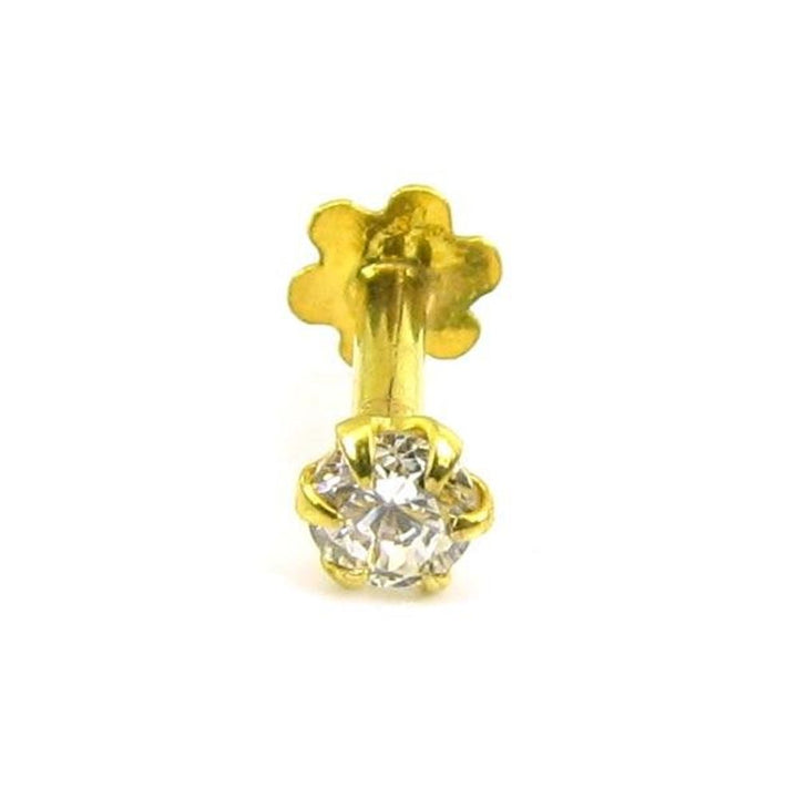 Tiny-Precious-White-CZ-Piercing-Nose-Stud-Pin-Solid-Real-14k-Yellow-Gold-Screw-Back