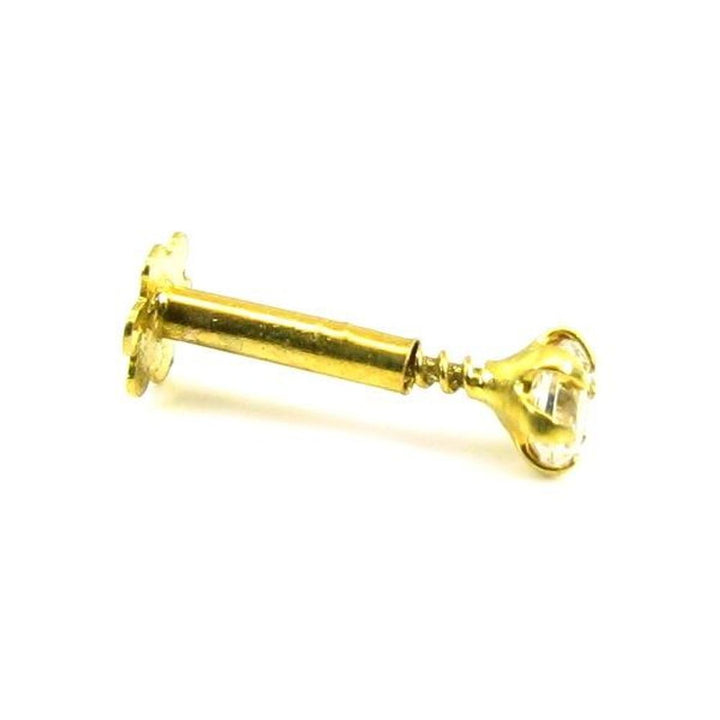 Tiny Precious White CZ Piercing Nose Stud Pin Solid Real 14k Yellow Gold Screw Back