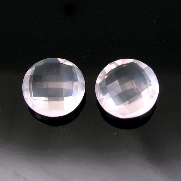 5.6Ct-Pair-Natural-Rose-Quartz-Round-Checker-Faceted-Gemstones