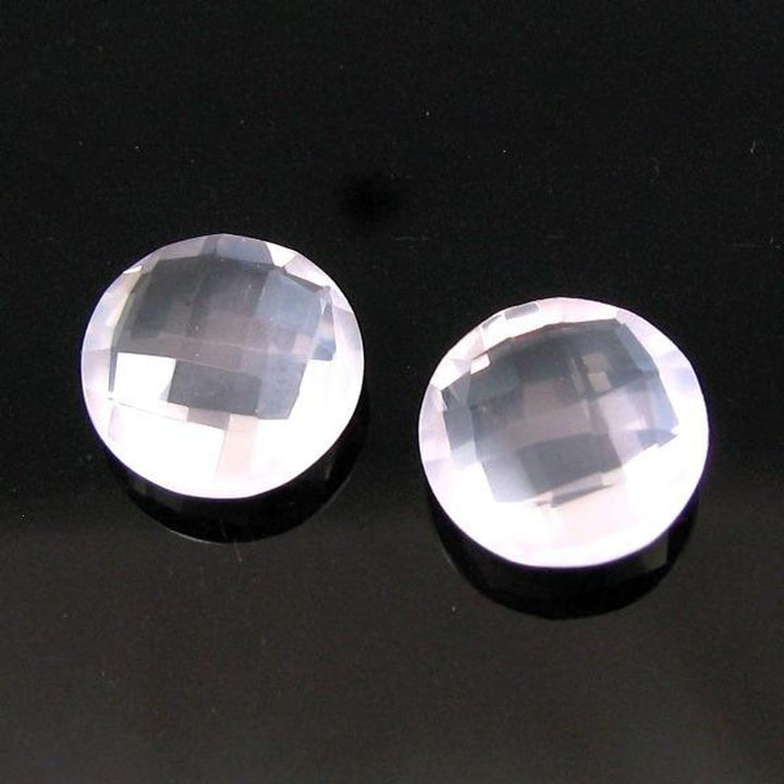 5.65Ct Pair Natural Rose Quartz Round Checker Faceted Gemstones