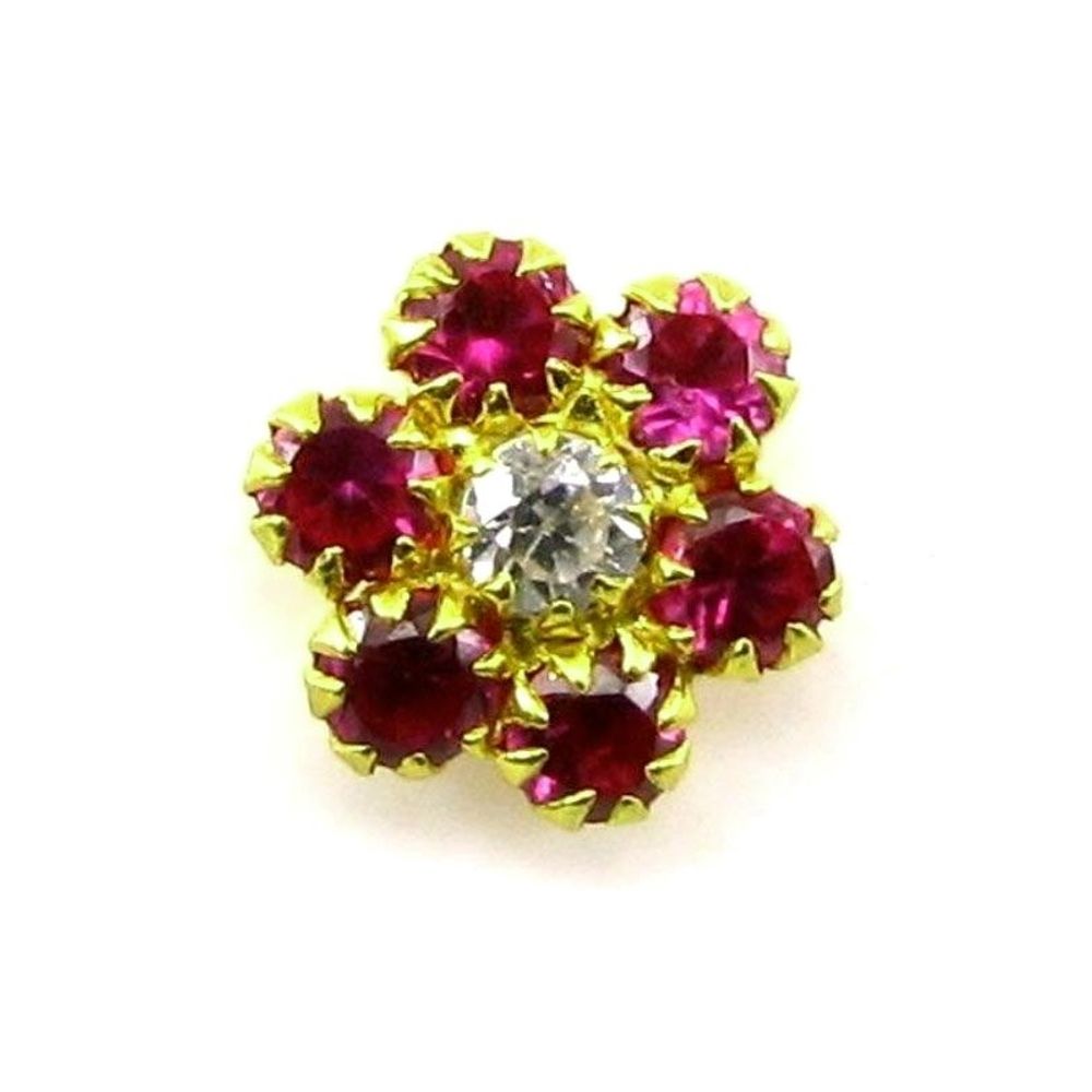 Indian-Style-Designer-Pink-CZ-Body-Piercing-Jewelry-Nose-stud-Pin-Solid-Real-14k-Yellow-Gold