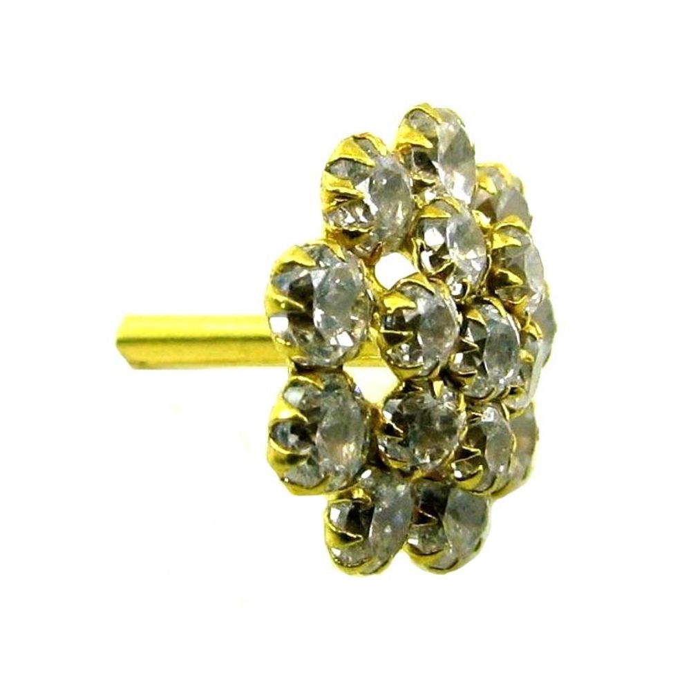 14k Real Gold Nose Stud  with Sparkling white stones in Flower shape 