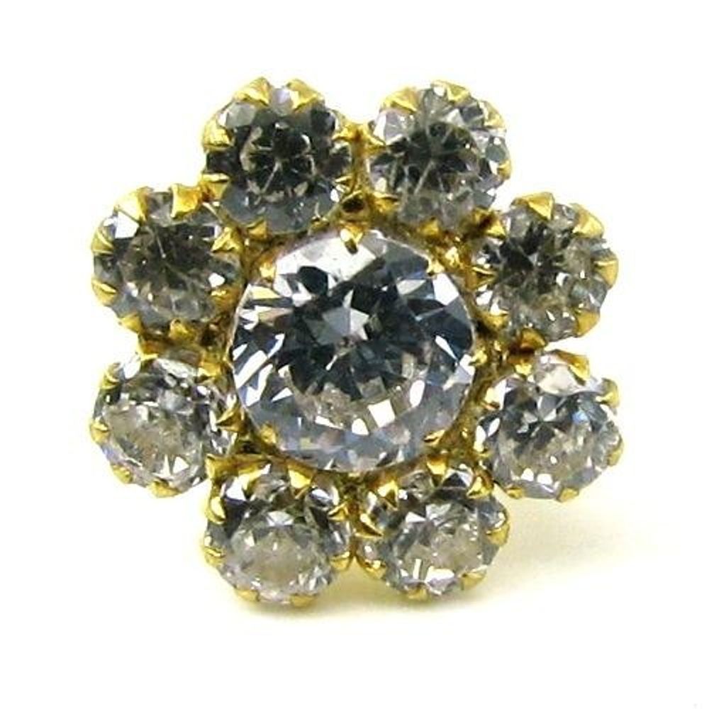 Indian-Style-CZ-Studded-Body-Piercing-Jewelry-Nose-Stud-Pin-Solid-Real-14k-Yellow-Gold