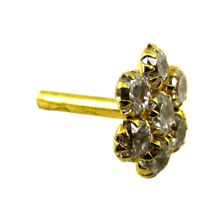 Indian Style Designer CZ Body Piercing Jewelry Nose stud Pin Solid Real 14k Yellow Gold