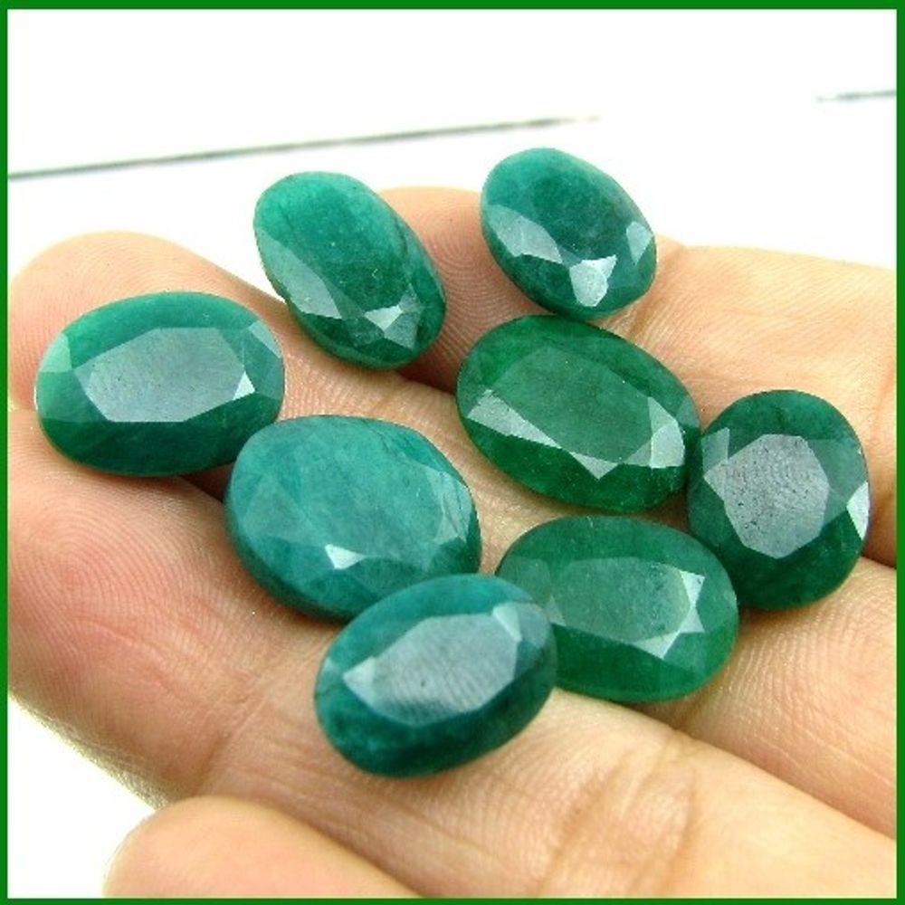 40Ct 8pc Lot Green Natural Emerald Brazil Oval Faceted Gemstones