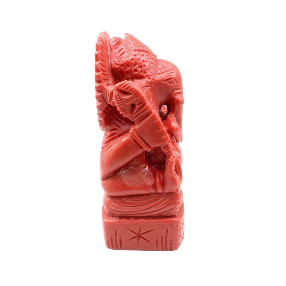 Red Coral Carved Lord Ganesha God Statue Idol Religious