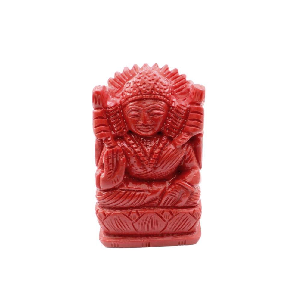 Red Coral Carved Laxmi Mata God Statue Idol Religious