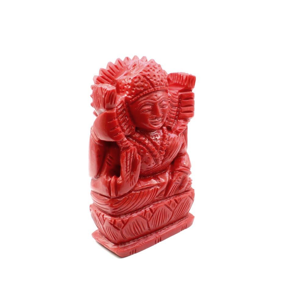 Red Coral Carved Laxmi Mata God Statue Idol Religious