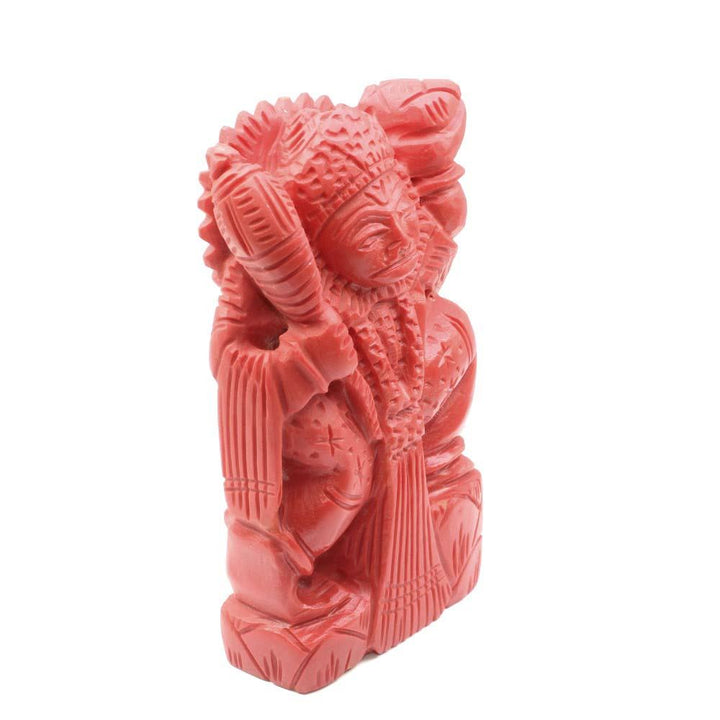 Red Coral Carved Lord Hanuman God Statue Idol Religious