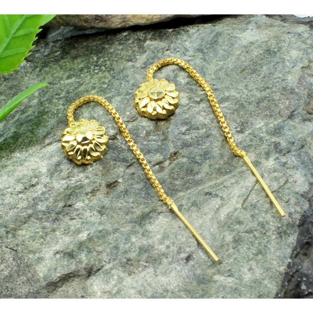 Floral Gold Plated long chain dangle earrings sui dhaga for women