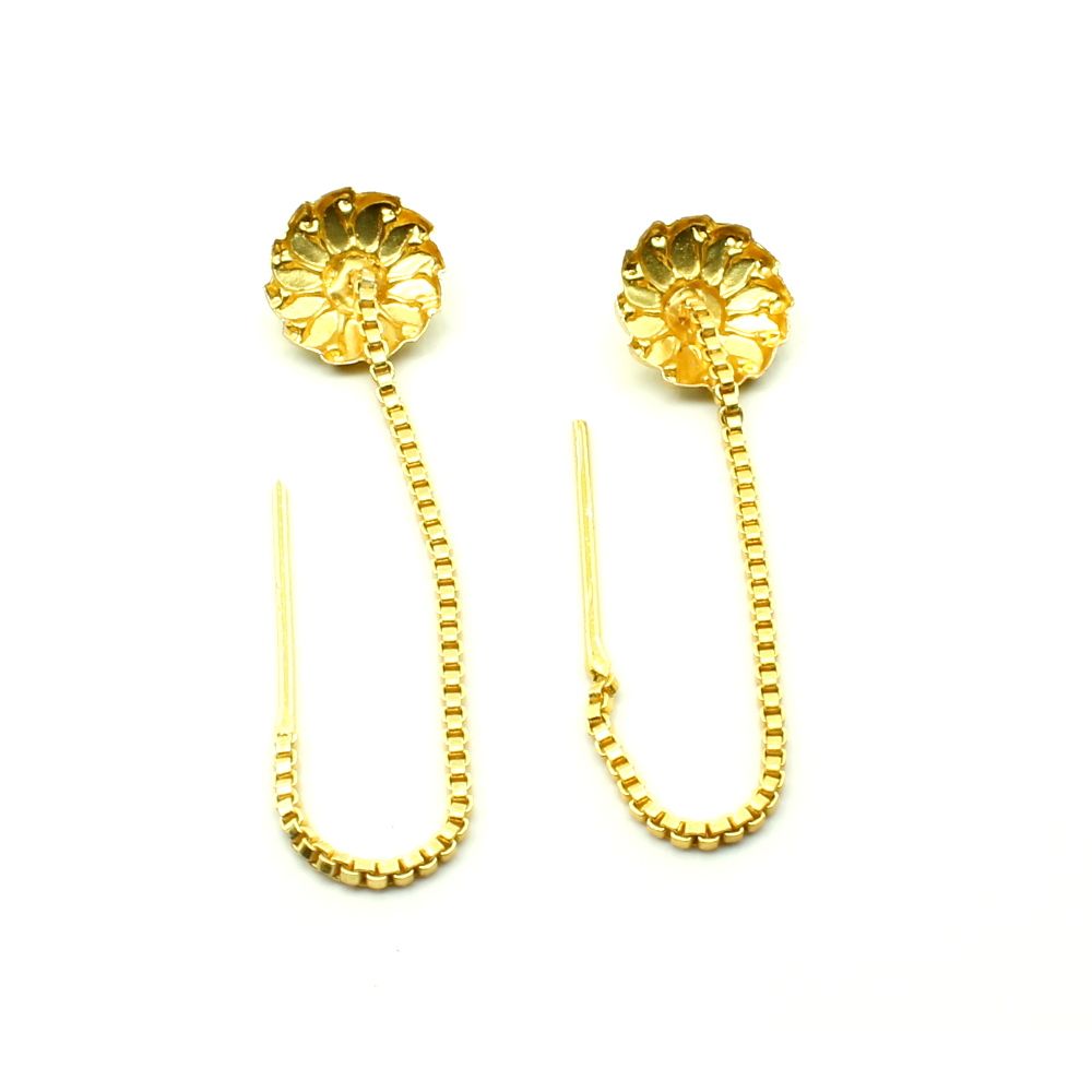 Floral Gold Plated long chain dangle earrings sui dhaga for women