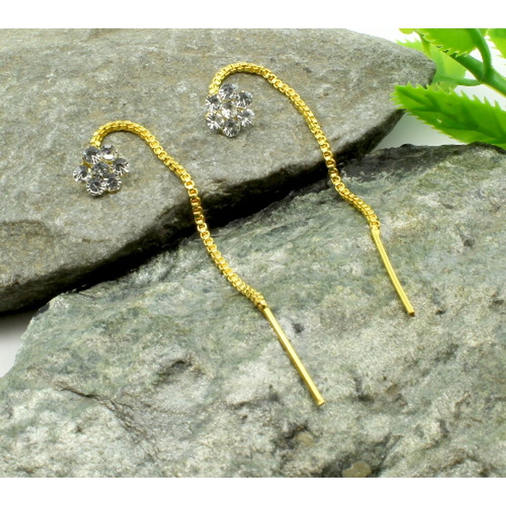Floral Crystal Gold Plated long chain dangle women earrings sui dhaga