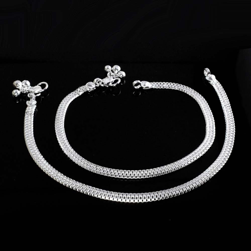 Indian Women Box Style Real Silver Anklet Bracelet Pair 10.3"
