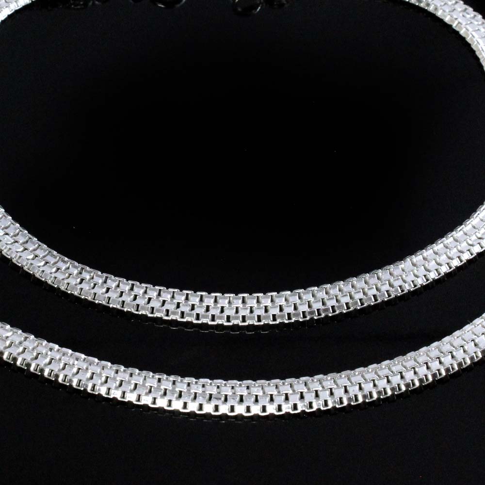 Indian Women Box Style Real Silver Anklet Bracelet Pair 10.3"
